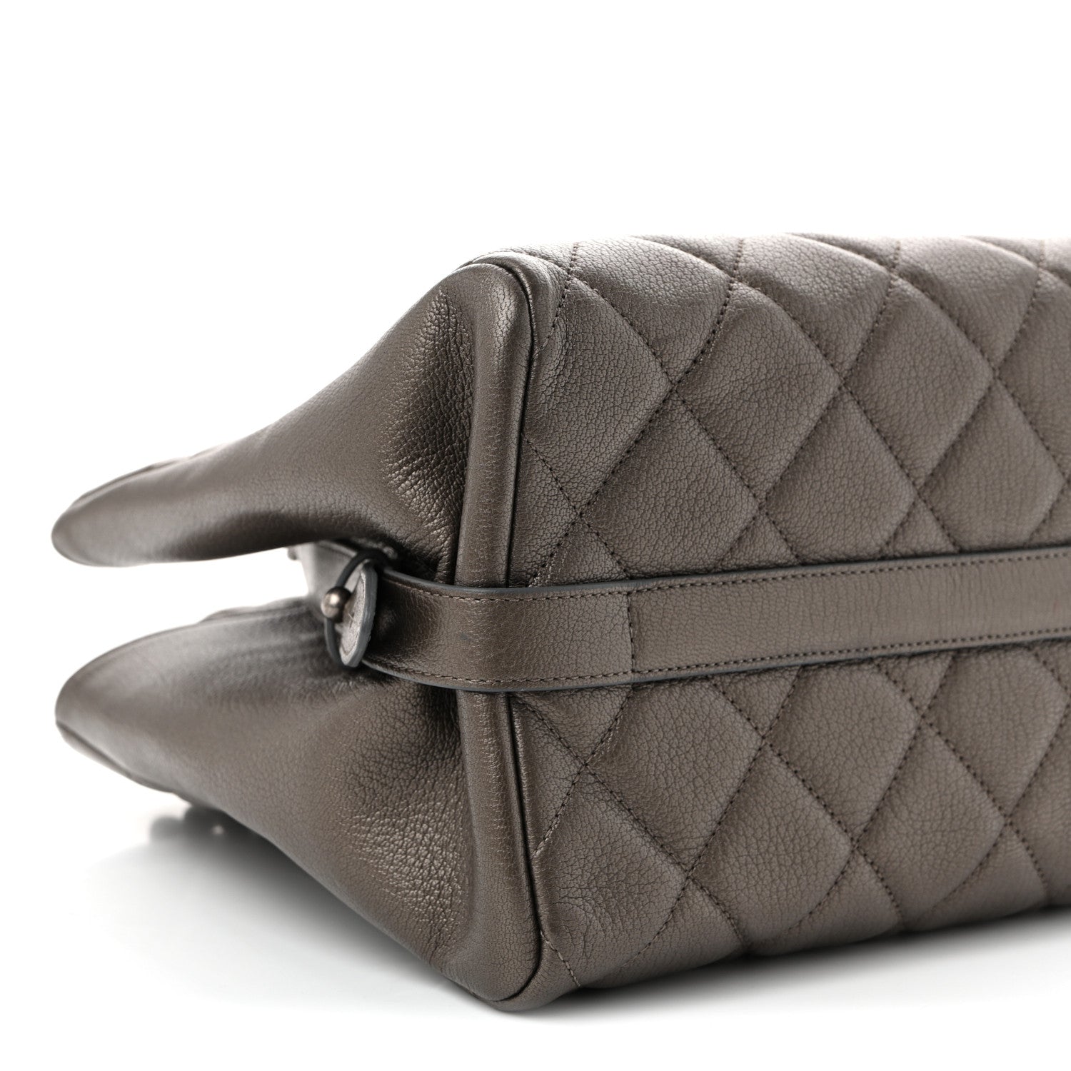 Metallic Goatskin Quilted Large City Rock Shopping Bag Silver