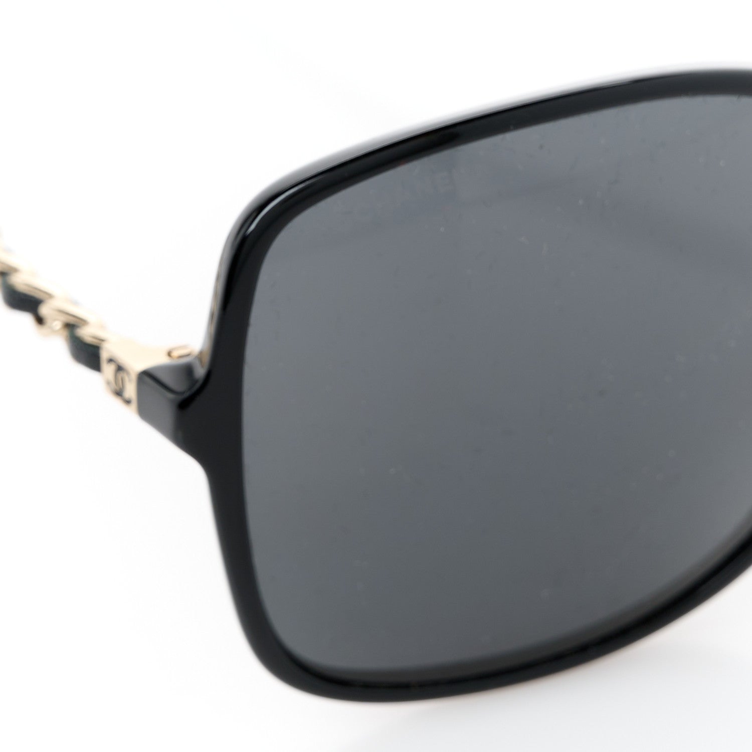 Acetate Metal Lambskin Square Chain Sunglasses 5210-Q-A Black Gray
