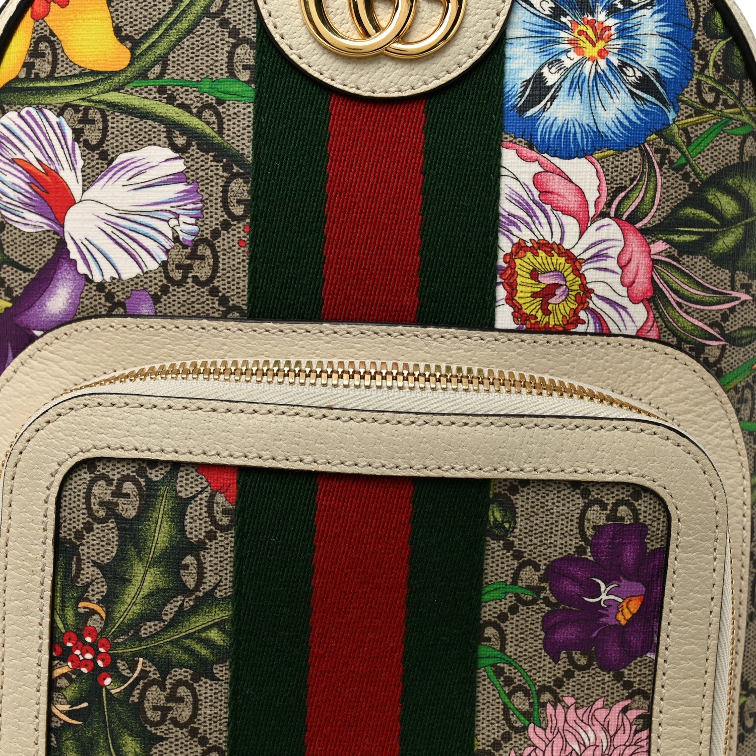 GG Supreme Monogram Flora Web Small Ophidia Day Backpack White