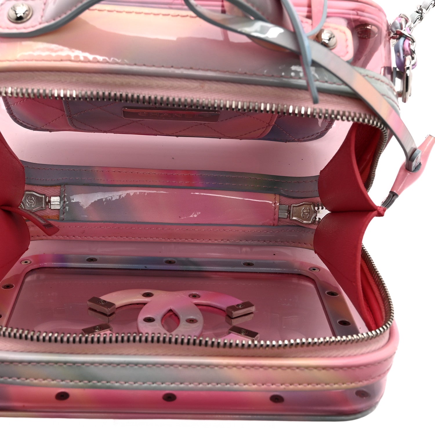 PVC Lambskin Filigree Small CC Filigree Vanity Case Pink Multicolor