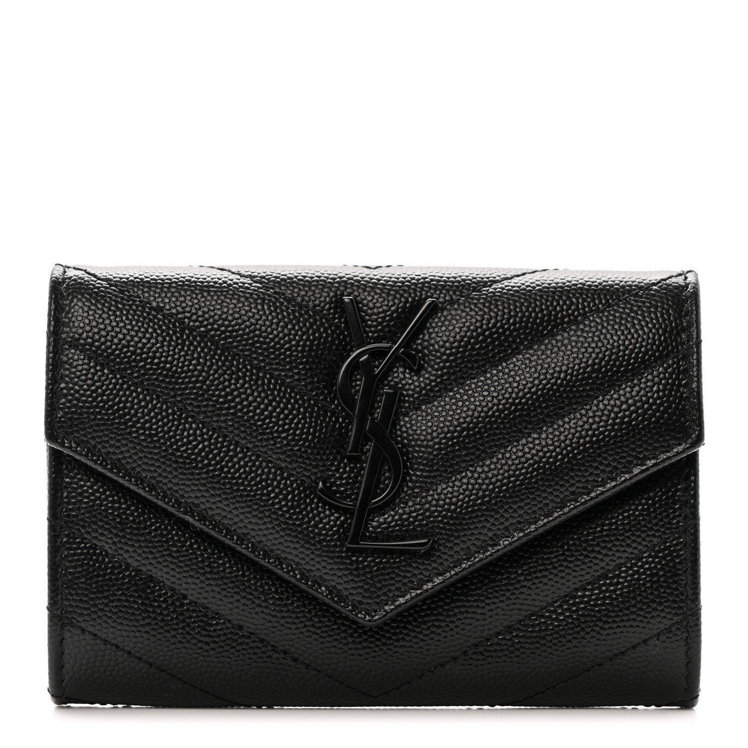 Grain De Poudre Matelasse Chevron Small Monochrome Monogram Envelope Wallet Black