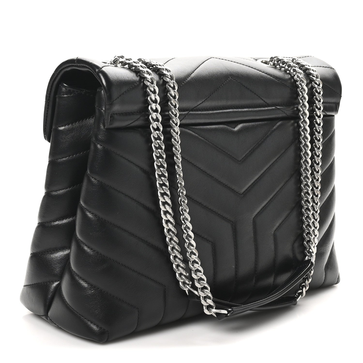 Calfskin Y Quilted Monogram Medium Loulou Chain Satchel Black