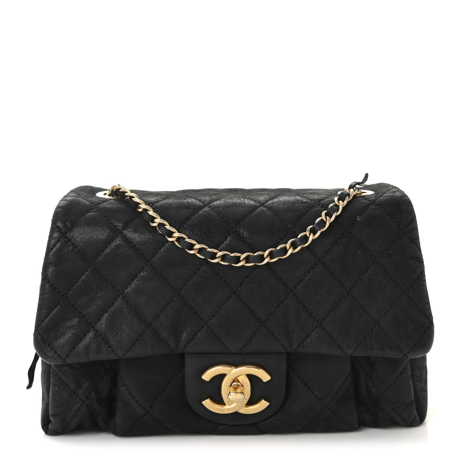 Iridescent Calfskin Quilted Small Chic Quilt Flap Black