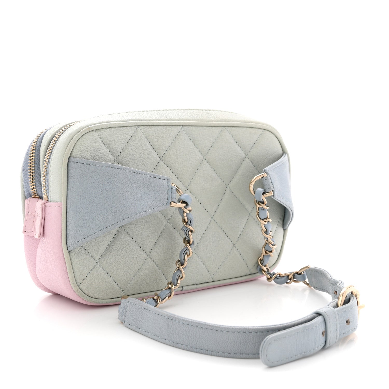 Goatskin Quilted Waist Bag Green Blue Pink