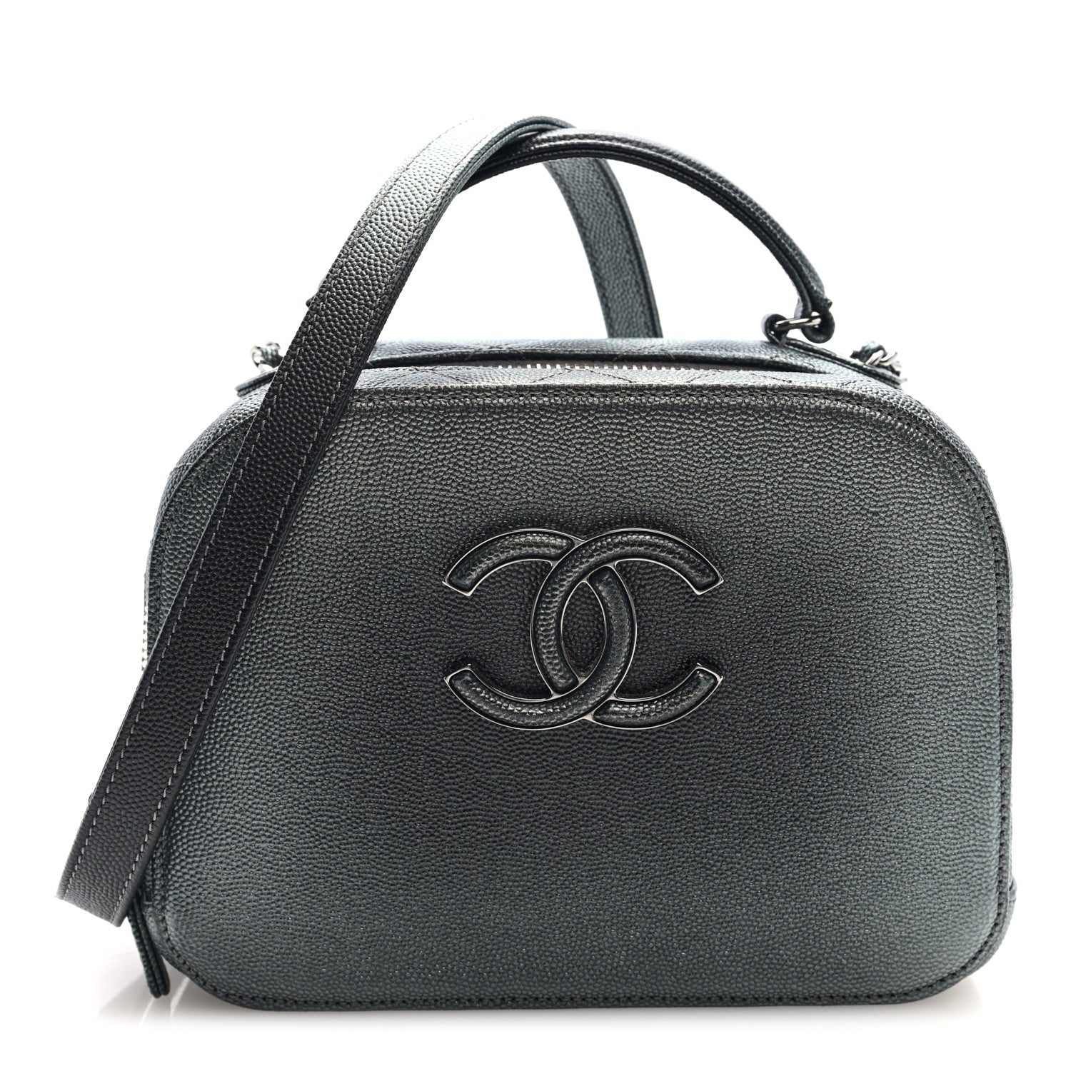 Metallic Caviar Small Coco Curve Vanity Bag Black Ruthenium