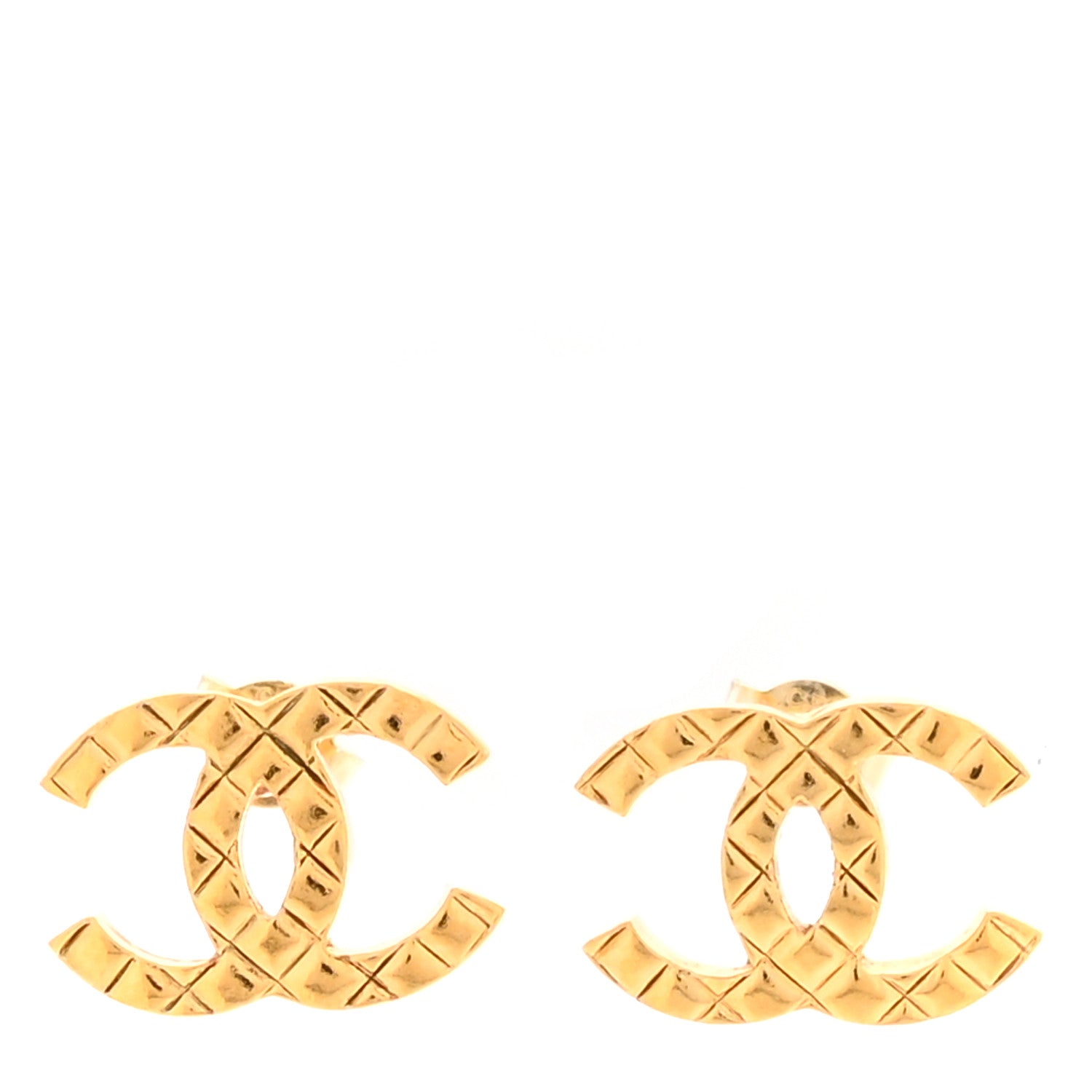 Metal Quilted CC Earrings Gold