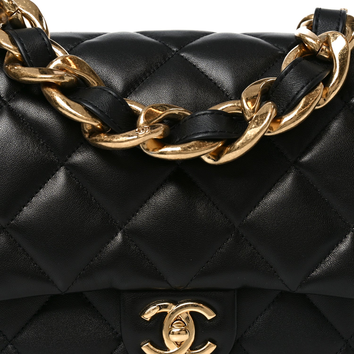 Lambskin Quilted Large CC Funky Town Flap Black