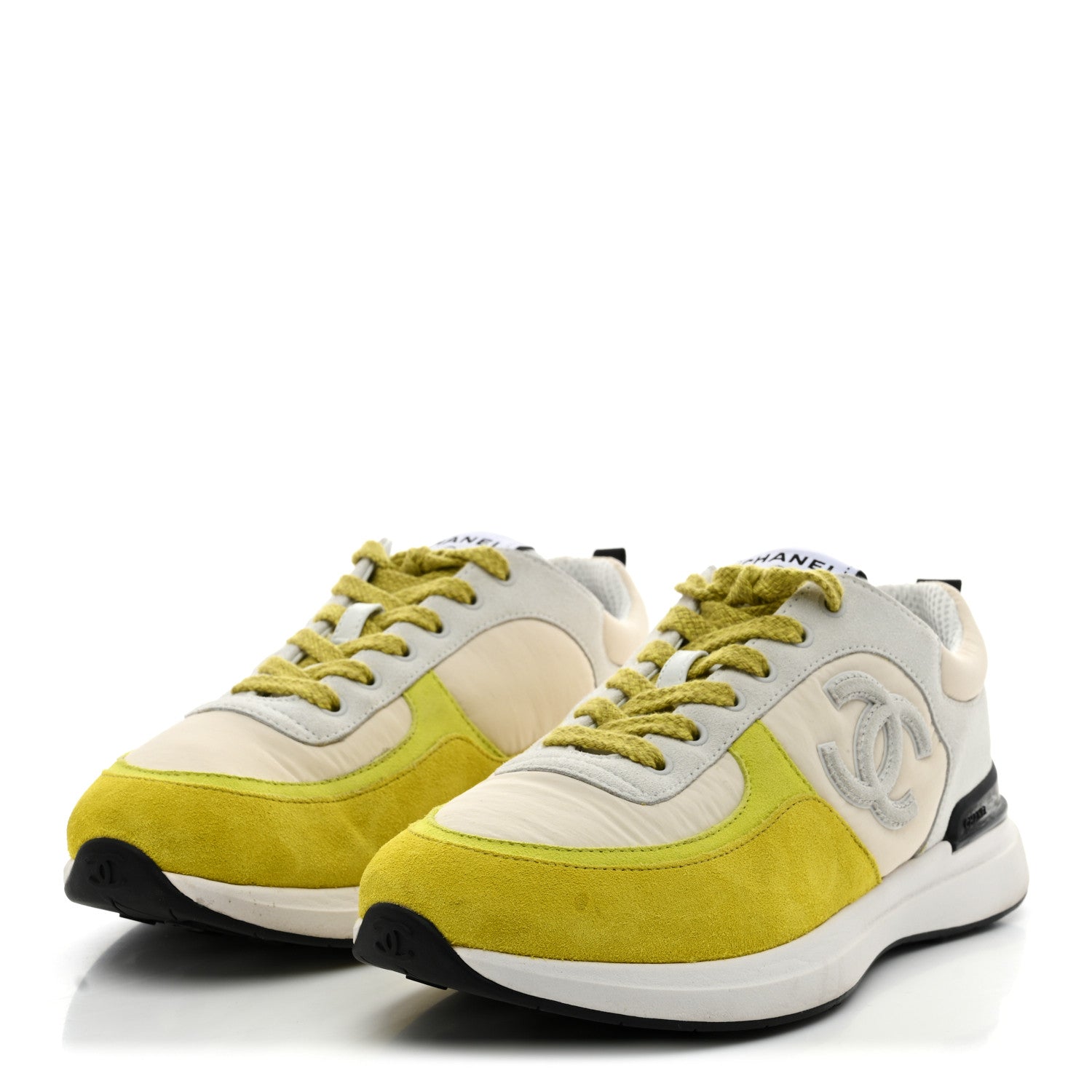 Fabric Suede Calfskin Logo Sneakers 41 Ivory Light Gray Yellow