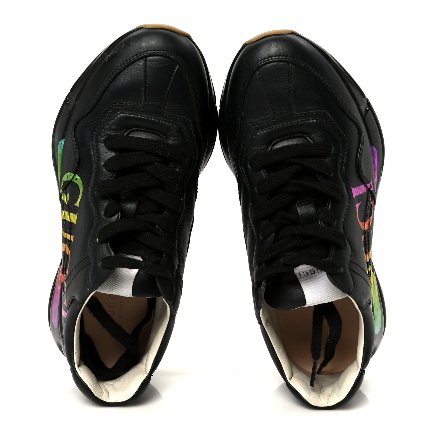 Calfskin Iridescent Logo Womens Rhyton Sneakers 38 Black
