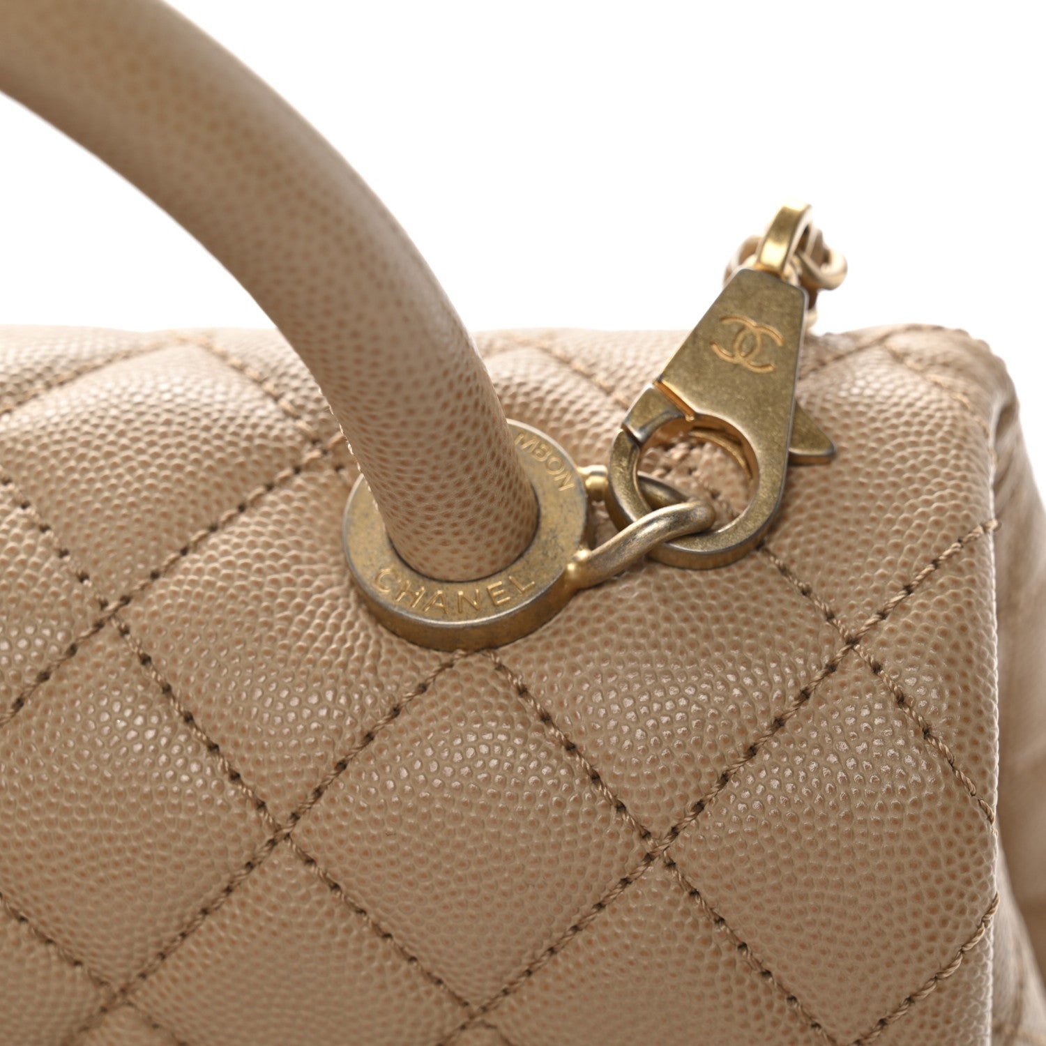 Caviar Quilted Small Coco Handle Flap Beige