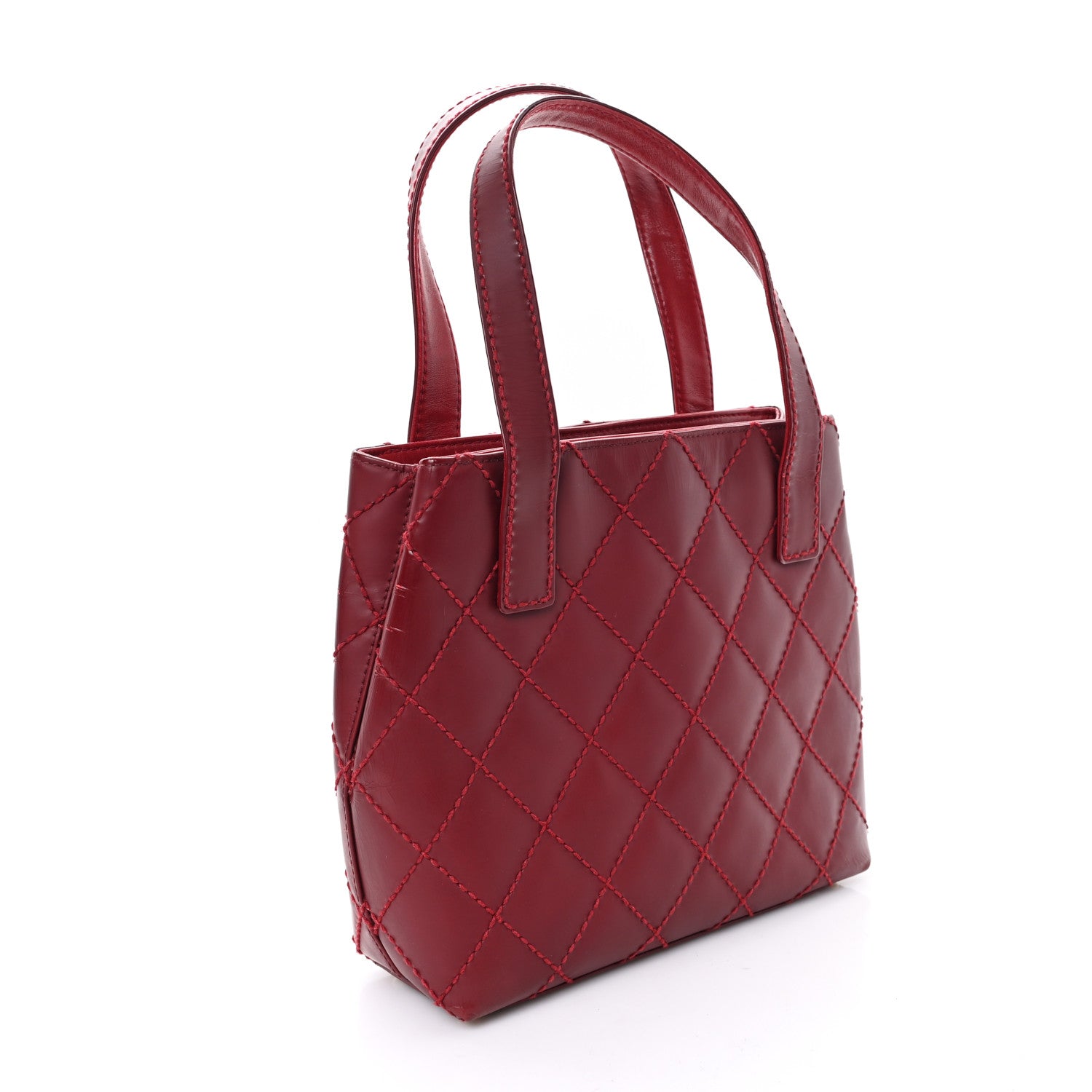 Calfskin Stitch Small Surpique Tote Red