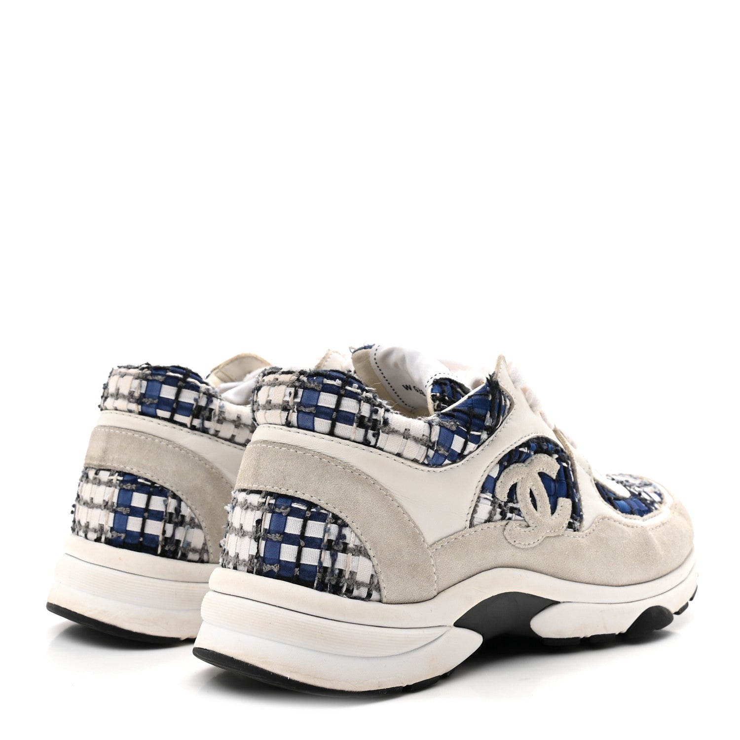Tweed Suede Calfskin Womens CC Sneakers 37 Dark Blue Black Grey White