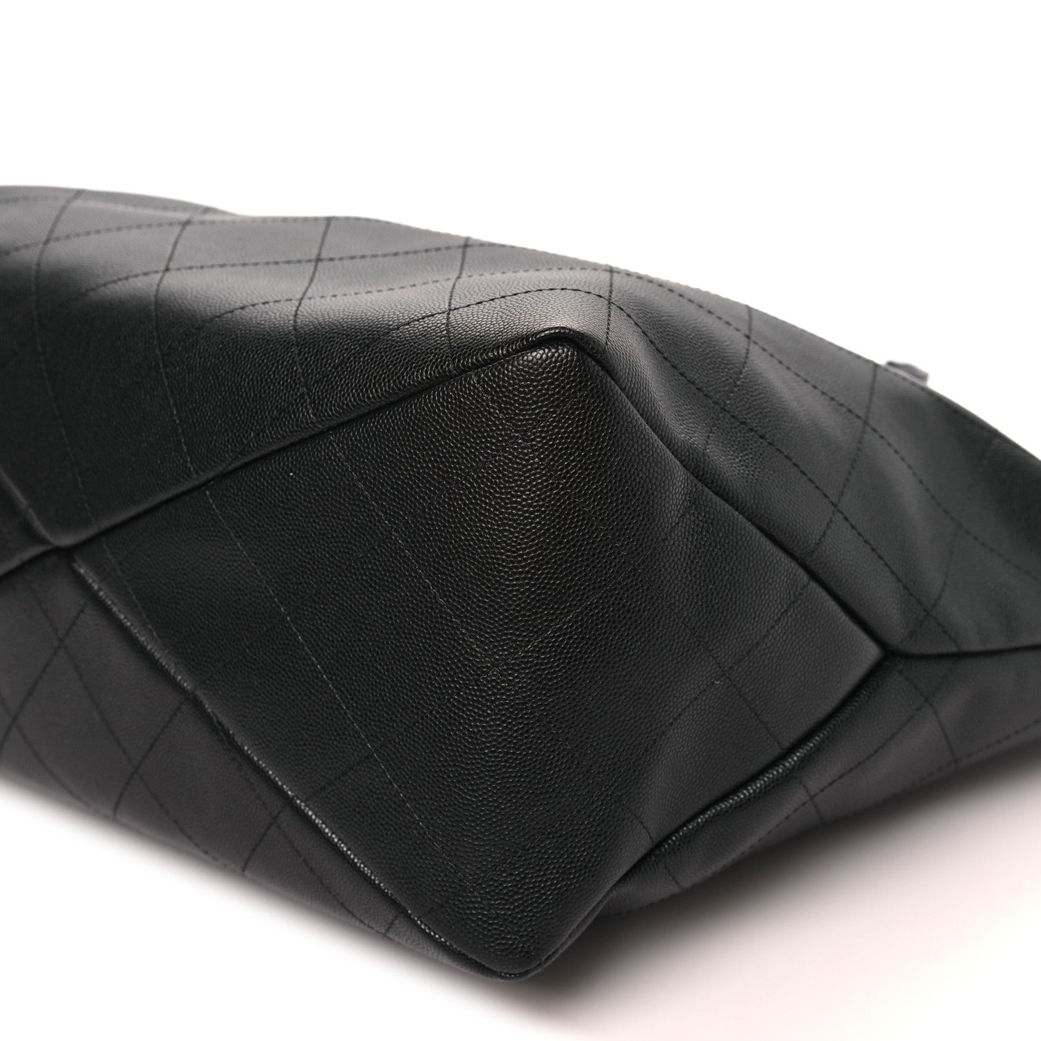 Shiny Caviar Stitched Softly Quilted Tote Black