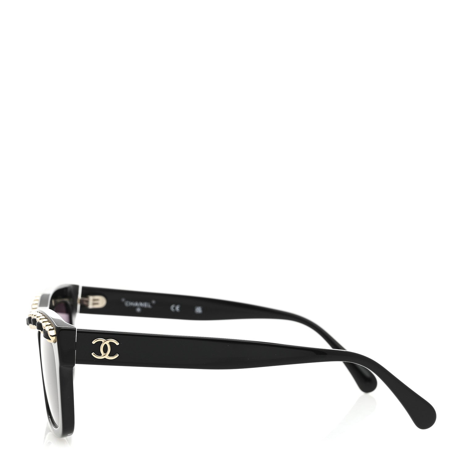 Acetate Calfskin Chain Rectangle Sunglasses 71626A Black
