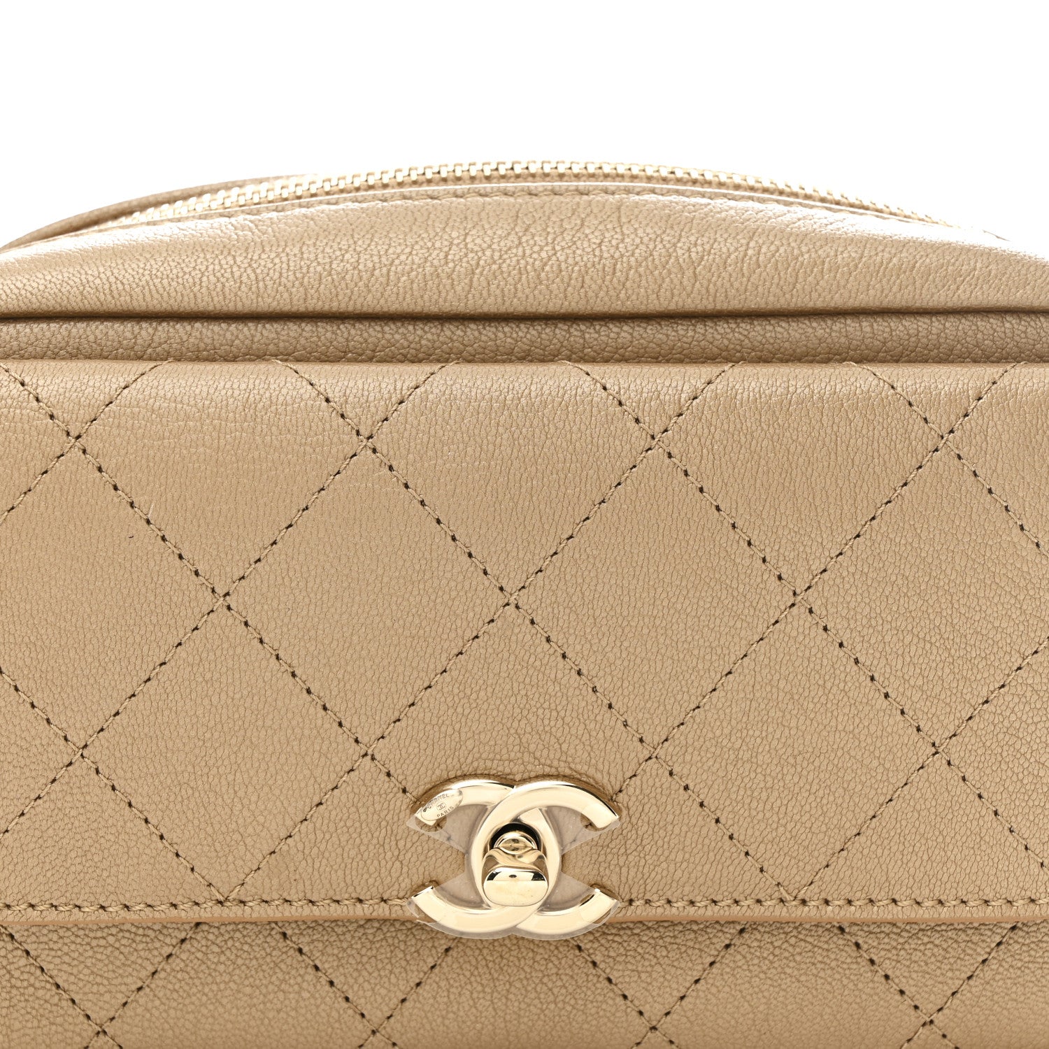 Metallic Calfskin Quilted Waist Bag Gold