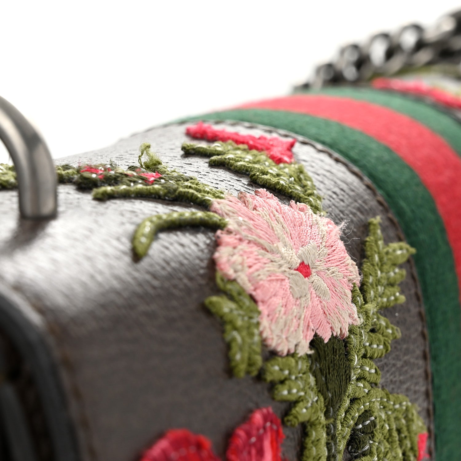 Calfskin Web Floral Embroidered Medium Dionysus Shoulder Bag New Acero