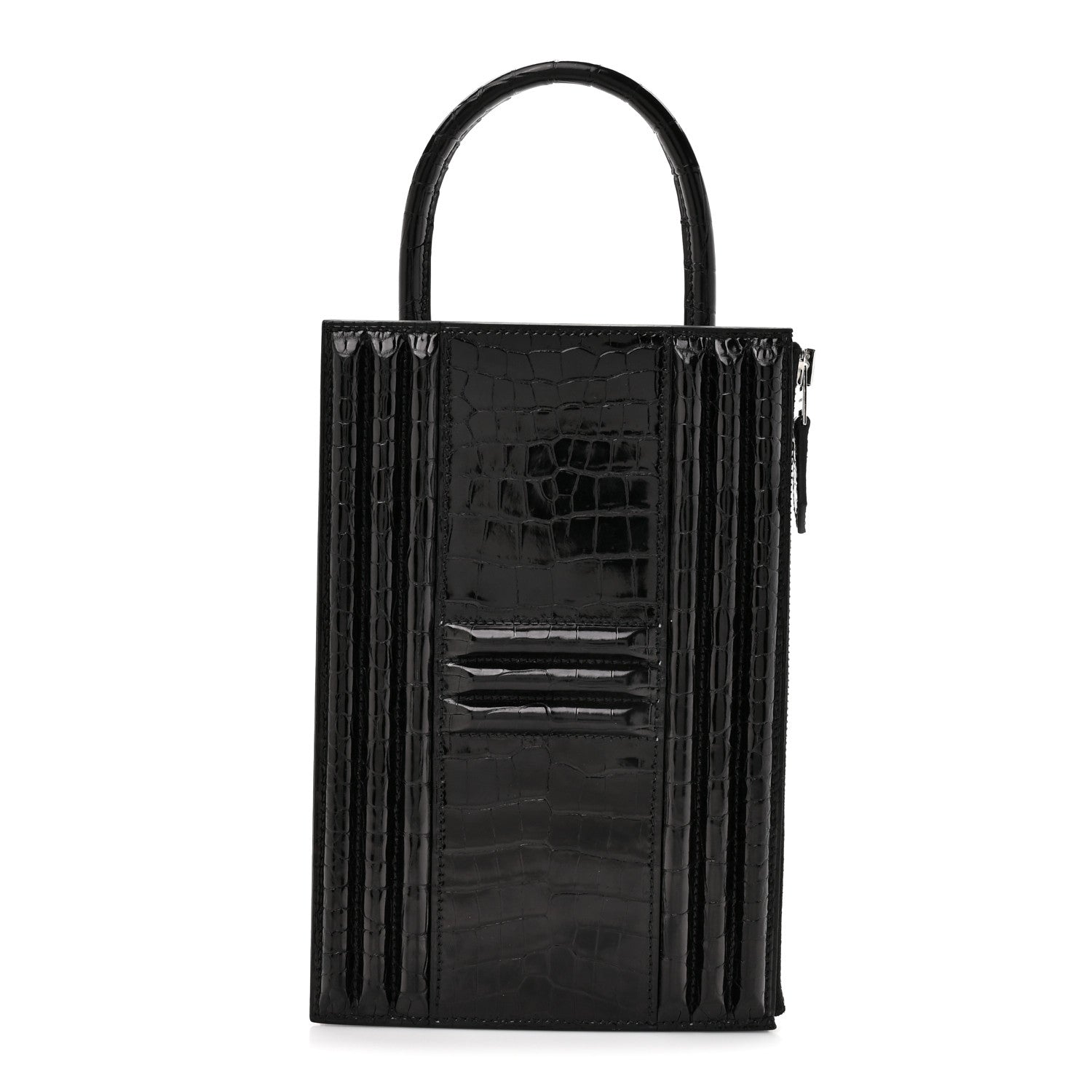 Shiny Porosus Crocodile Lisse Kelly Cadena Clutch Black