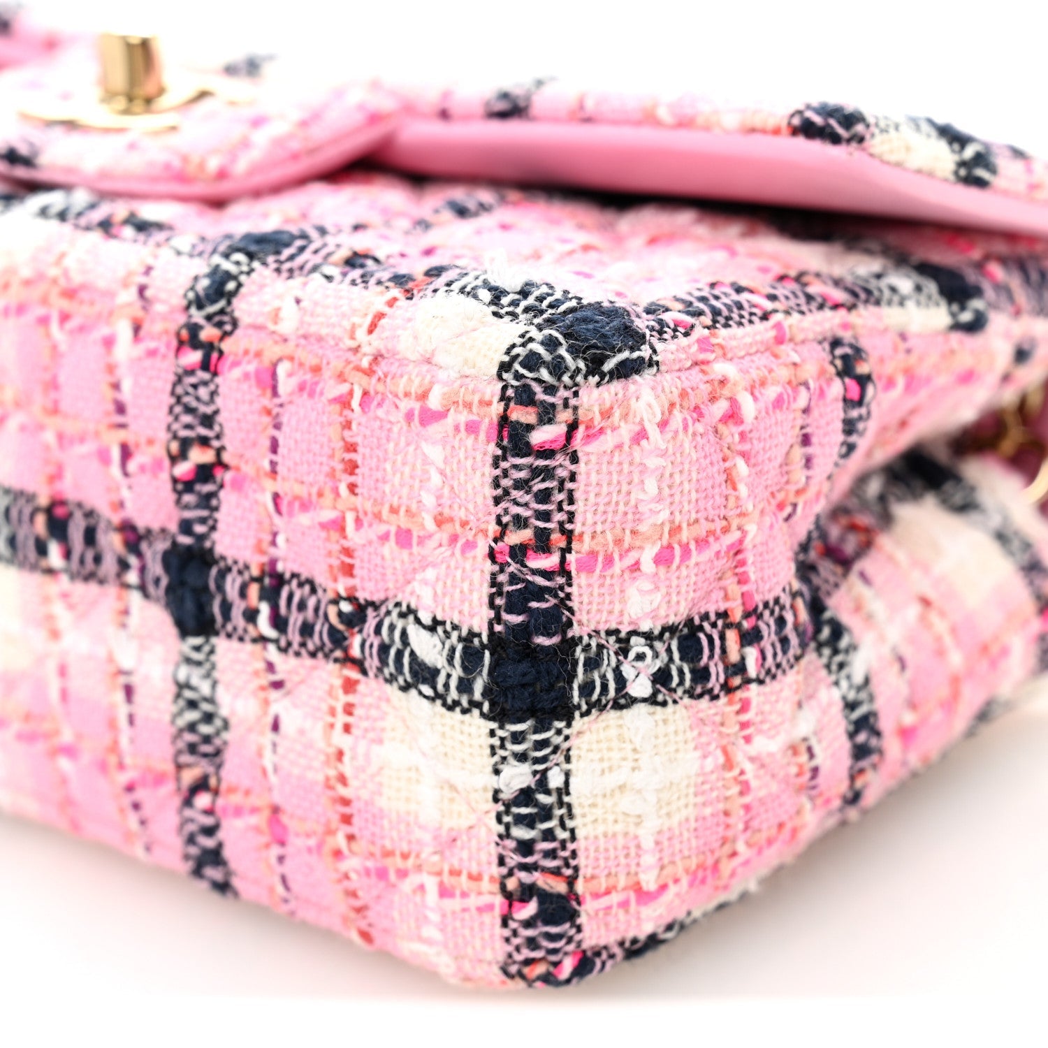 Metallic Tweed Quilted Mini Rectangular Flap Pink Navy White