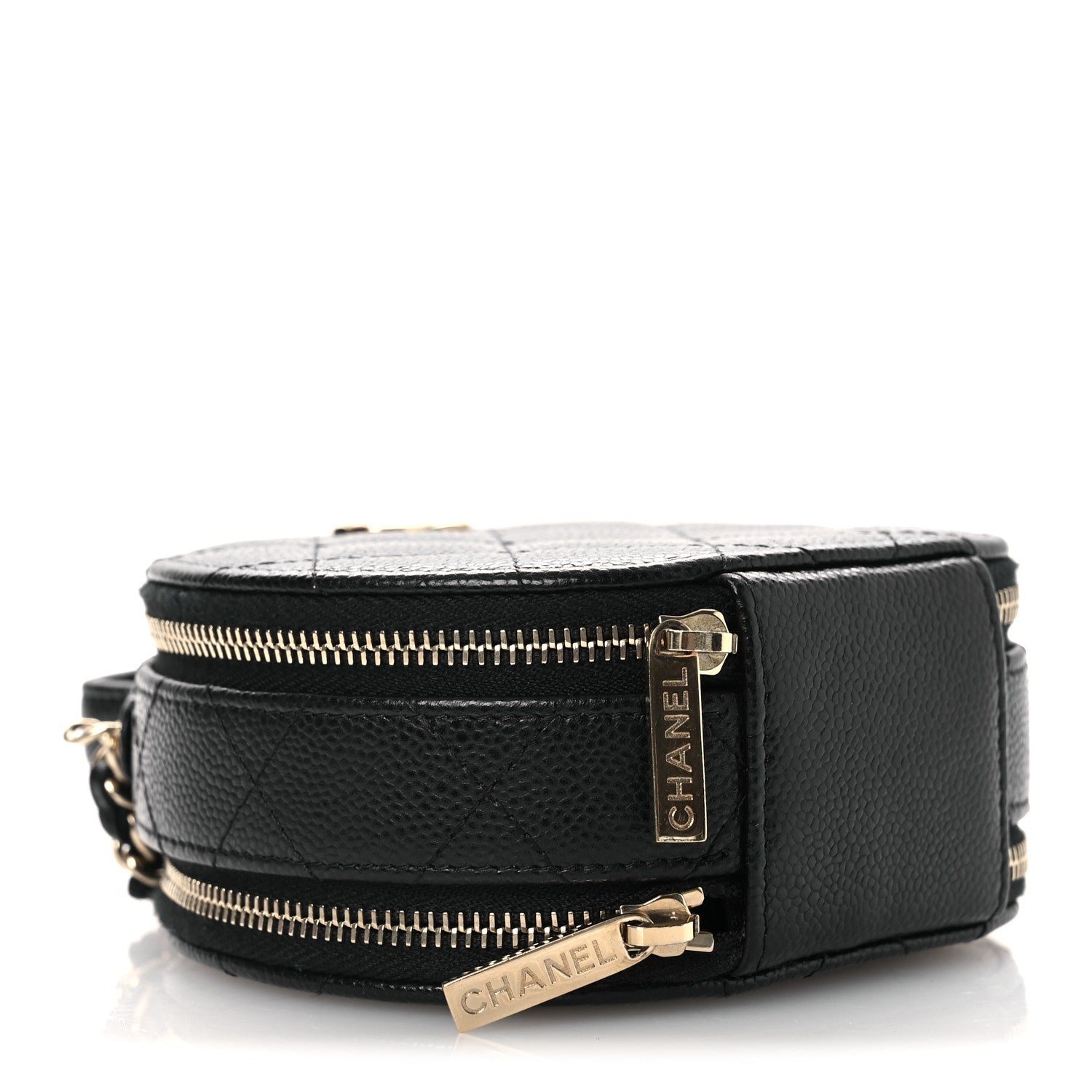 Caviar Quilted Round Handle With Care Vanity With Chain Black