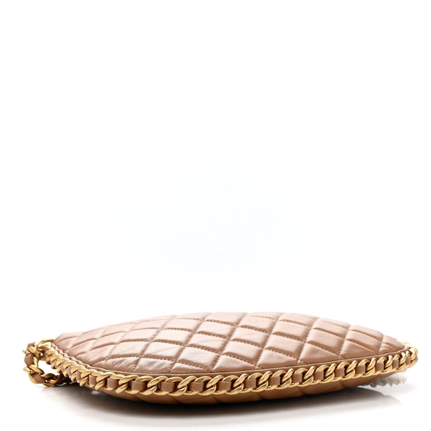 Shiny Crumpled Lambskin Quilted Large Trendy Chain Around Hobo Dark Beige