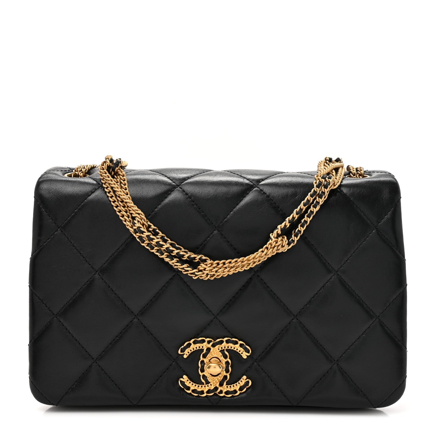 Lambskin Quilted On And On Small Chain Flap Black