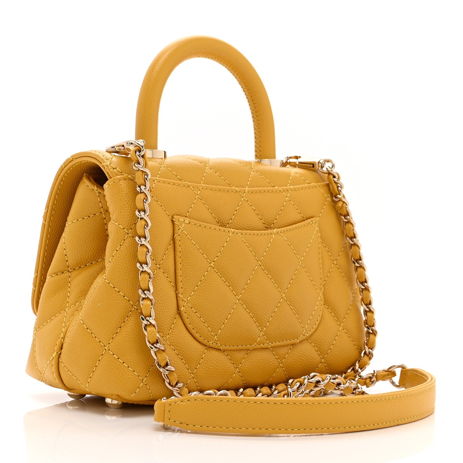 Caviar Quilted Extra Mini Coco Handle Flap Yellow