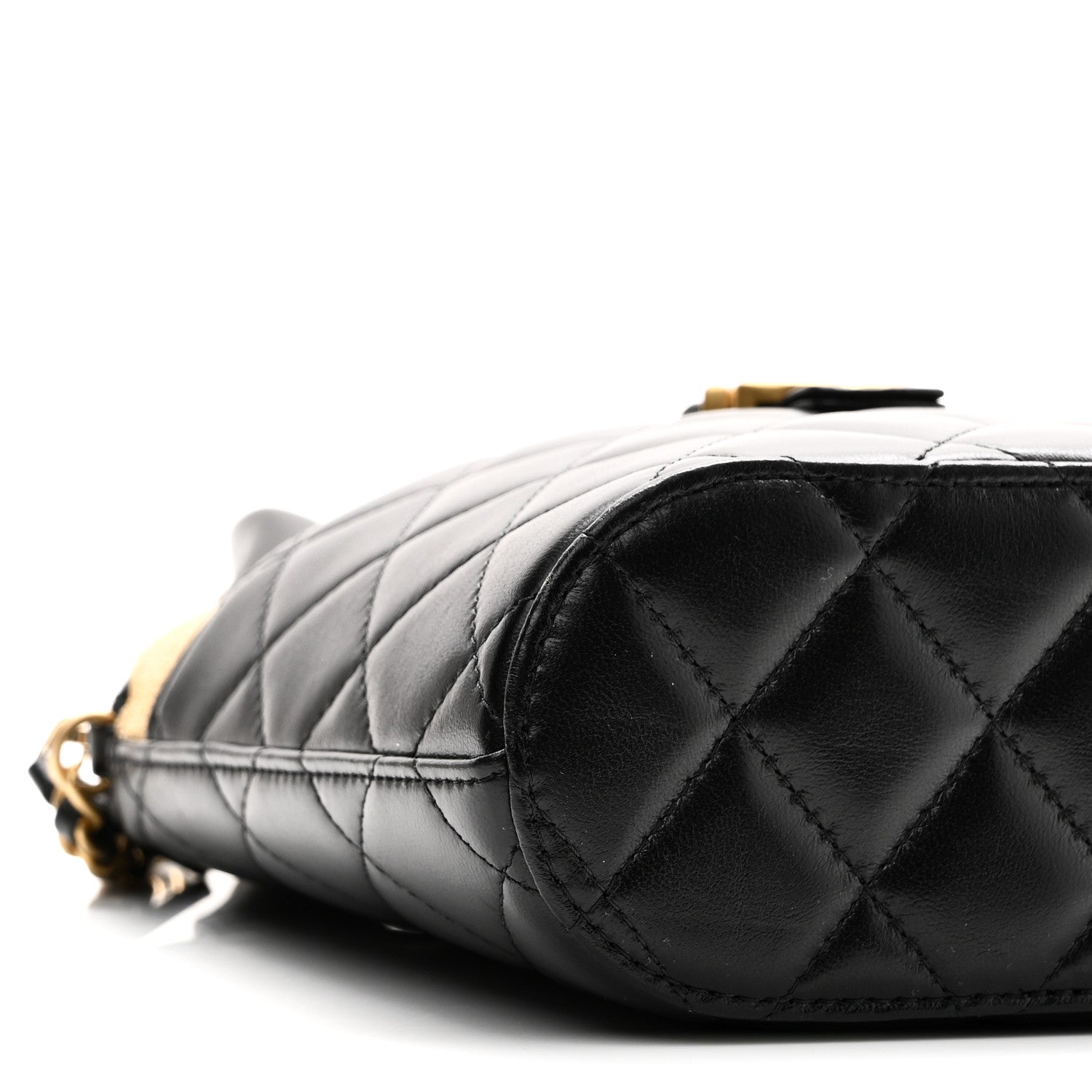 Suede Shiny Lambskin Quilted Top Handle Clutch With Chain Black Beige
