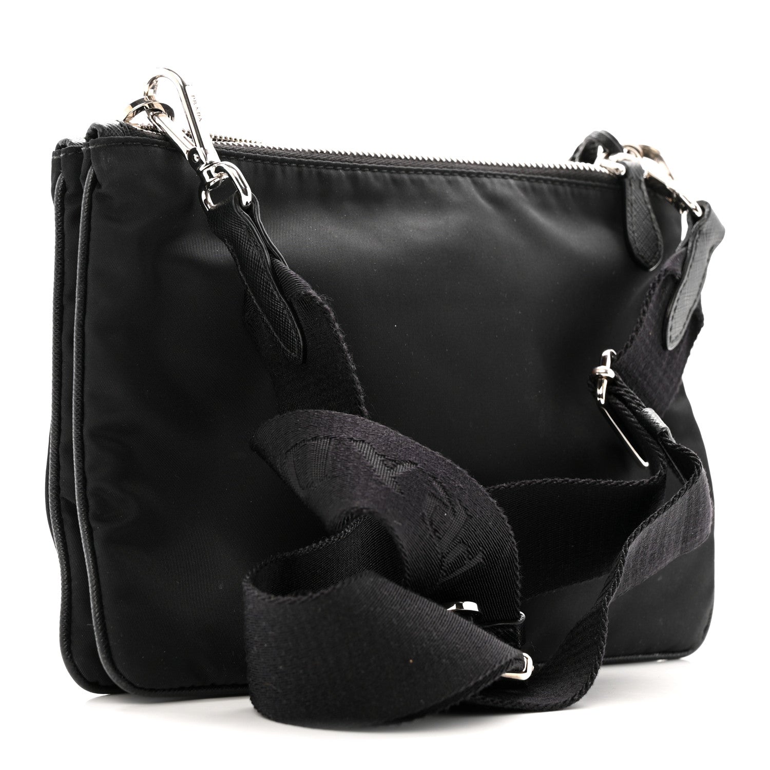 Re-Nylon Saffiano Re-Edition 2000 Double Zip Crossbody Bag Black