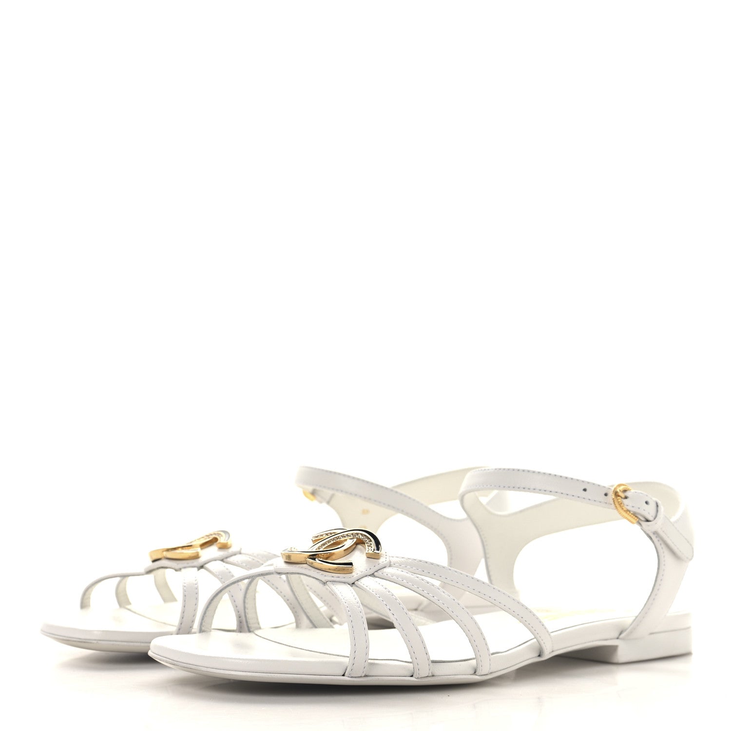 Lambskin Crystal CC Sandals 37 White
