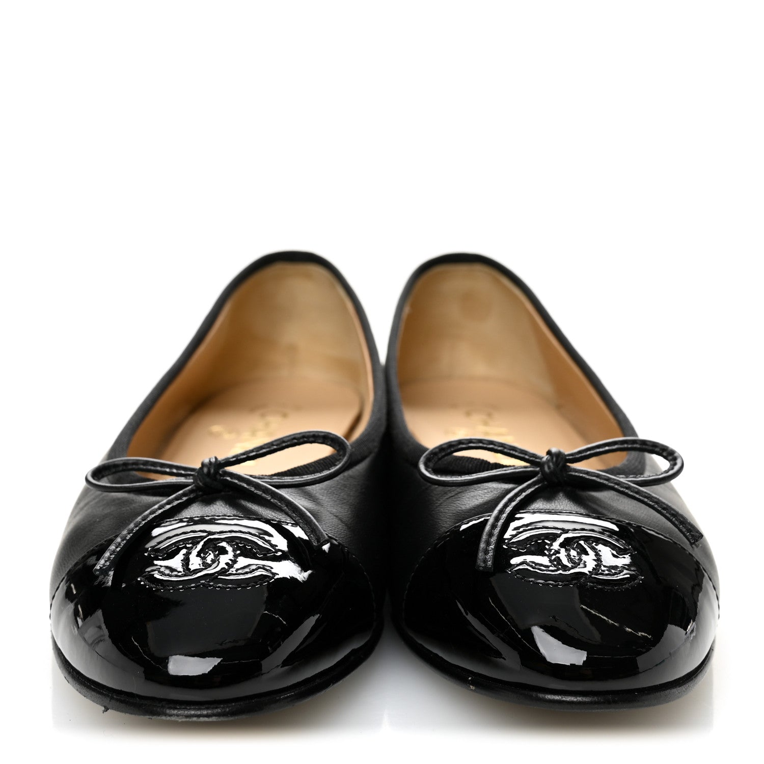 Lambskin Patent Cap Toe CC Ballerina Flats 37.5 Black