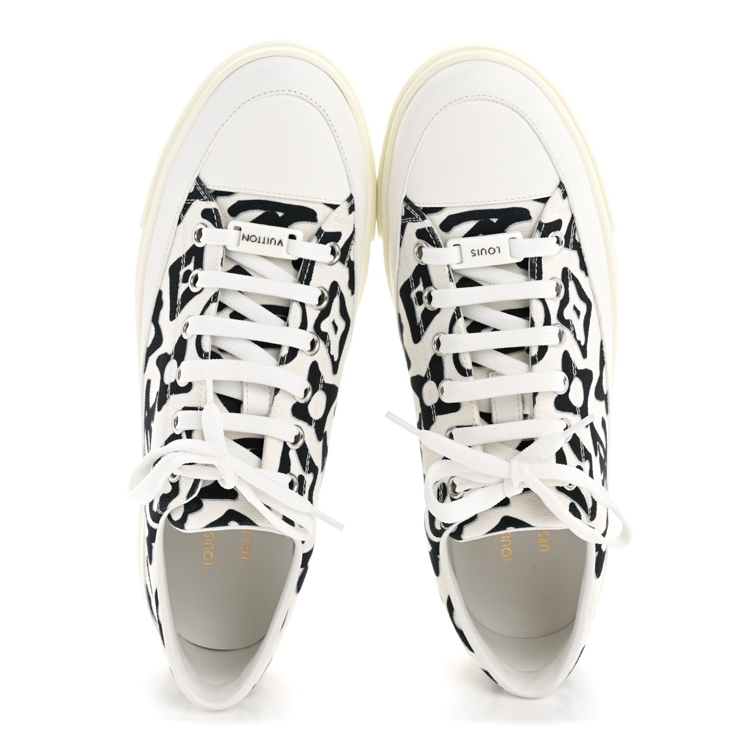 X UF Calfskin Tufted Monogram Stellar Sneakers 38 White Black
