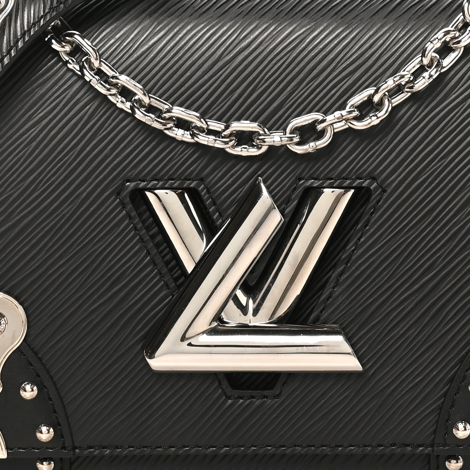 Epi Studded Mirror Twist Shoulder Bag MM Black