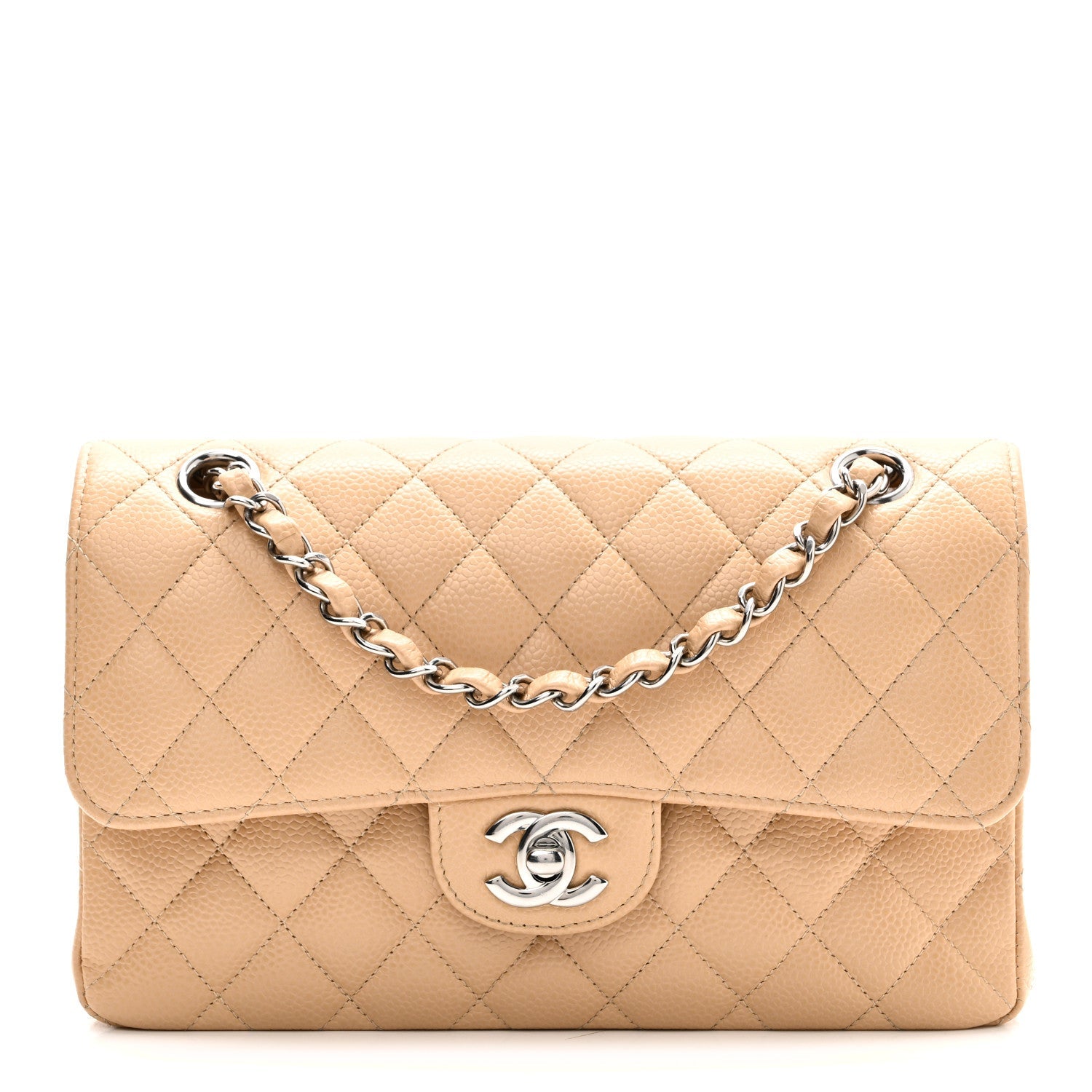 Caviar Quilted Small Double Flap Beige
