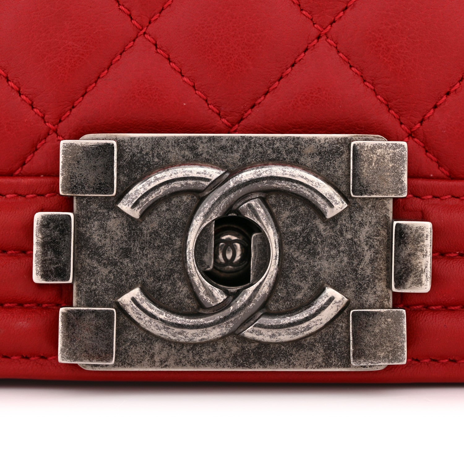 Calfskin Quilted New Medium Boy Flap Red