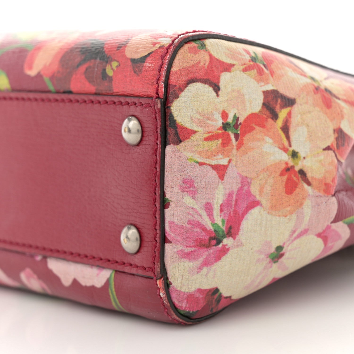 Shangai Calfskin Blooms Print Mini Bamboo Shopper Tote Romantic Cerise Multicolor