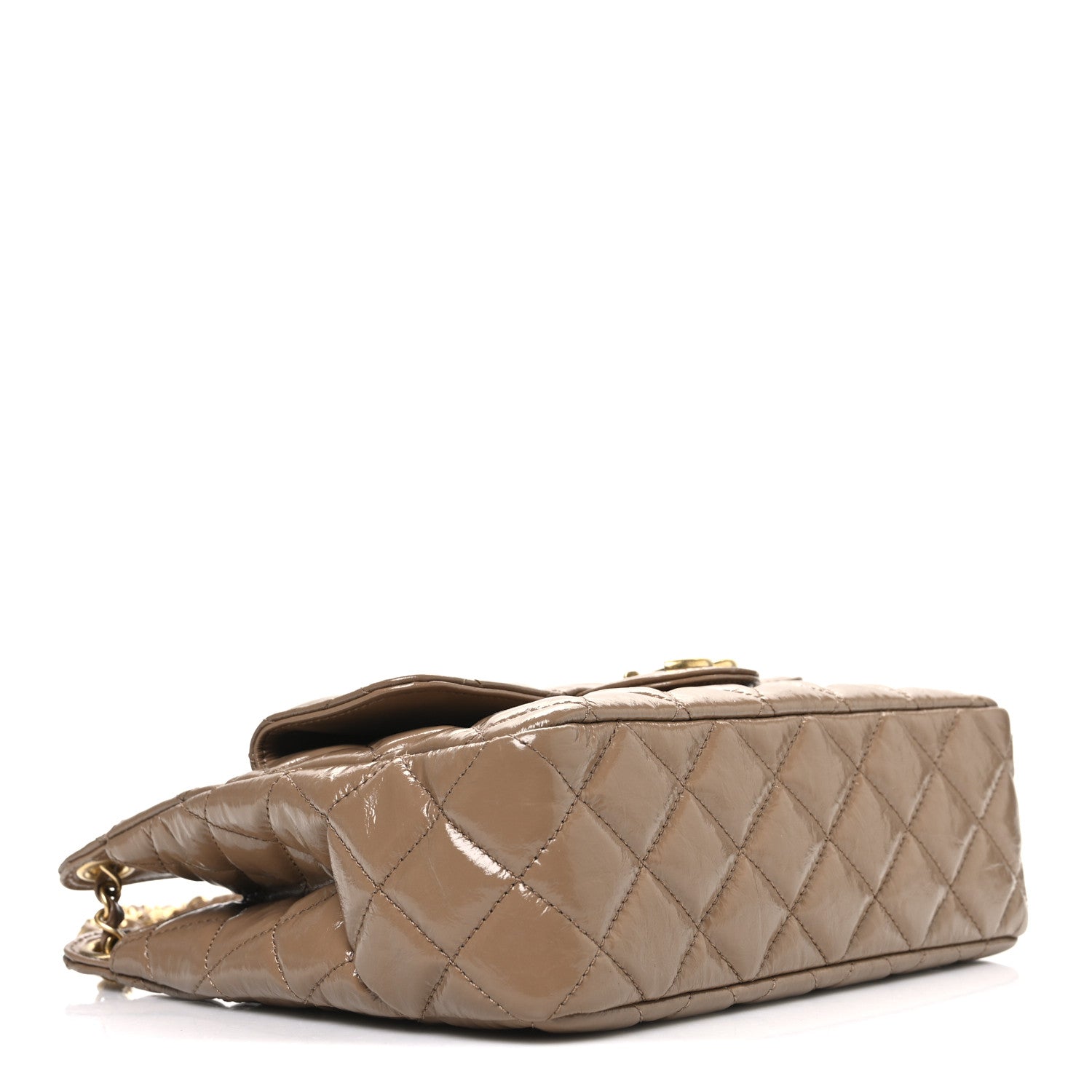 Shiny Crumpled Calfskin Quilted Wavy CC Hobo  Dark Beige