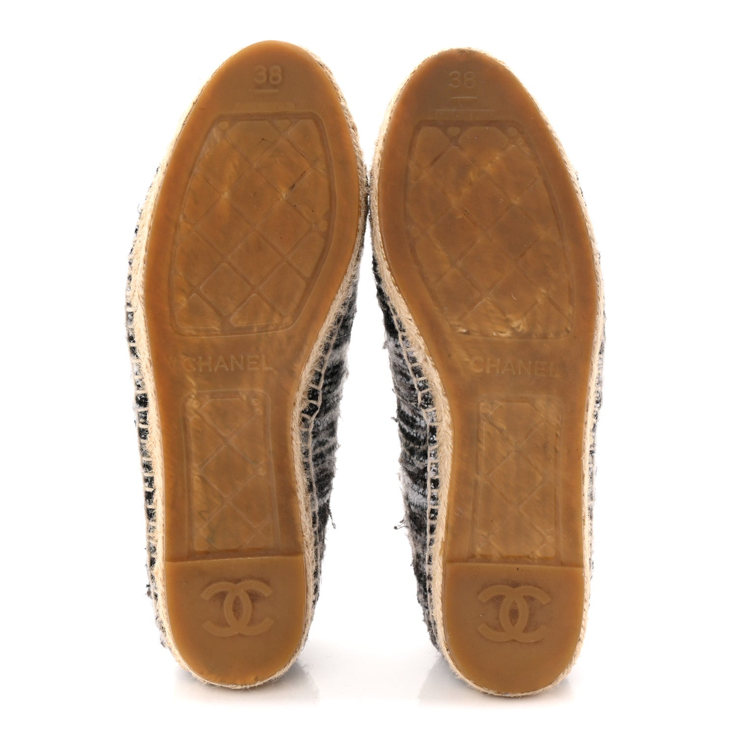 Tweed Grosgrain CC Espadrilles 38 Grey Black