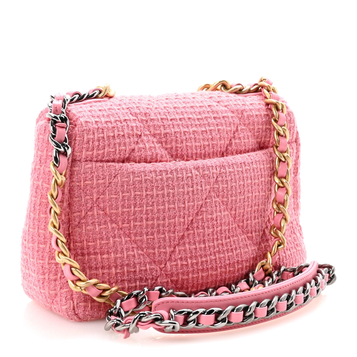 Metallic Tweed Quilted Medium Chanel 19 Flap Pink