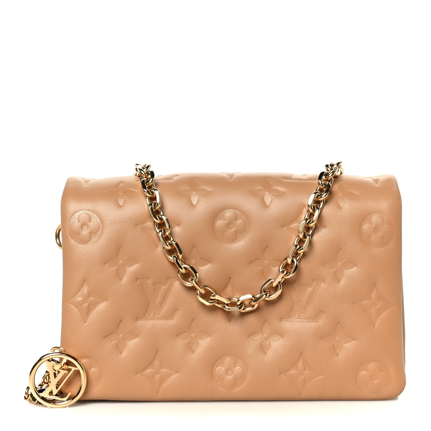 Lambskin Embossed Monogram Pochette Coussin Camel