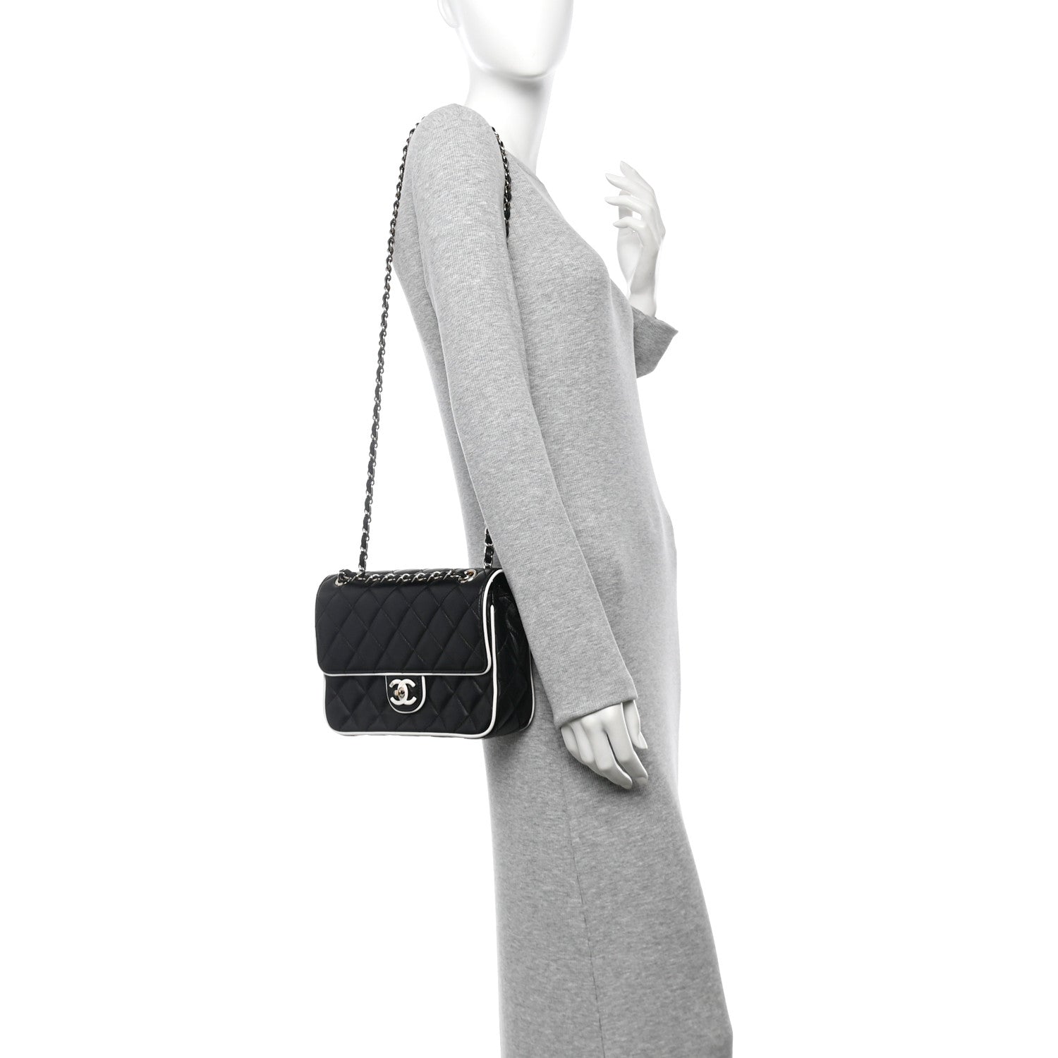 Lambskin Quilted Resin CC Flap Bag Black White