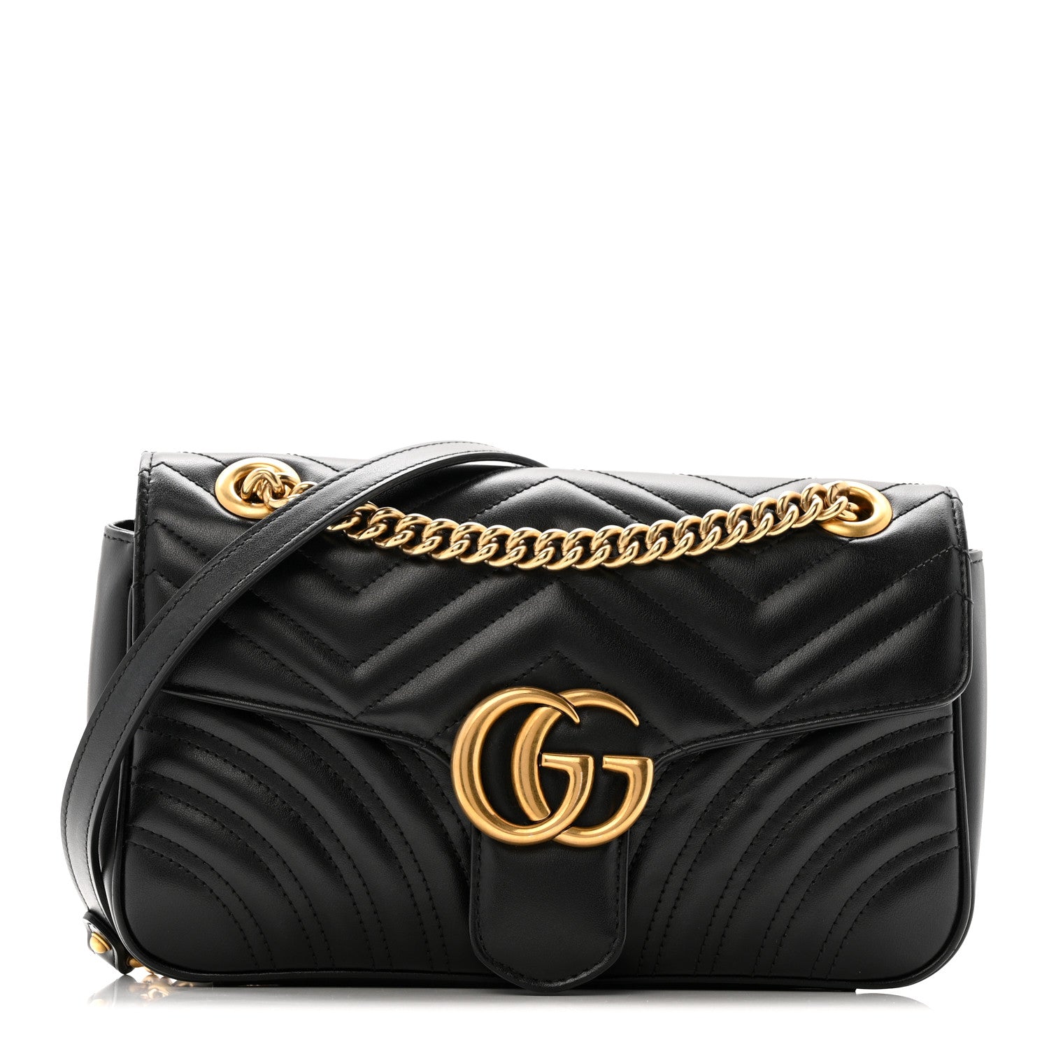 Calfskin Matelasse Small GG Marmont Shoulder Bag Black