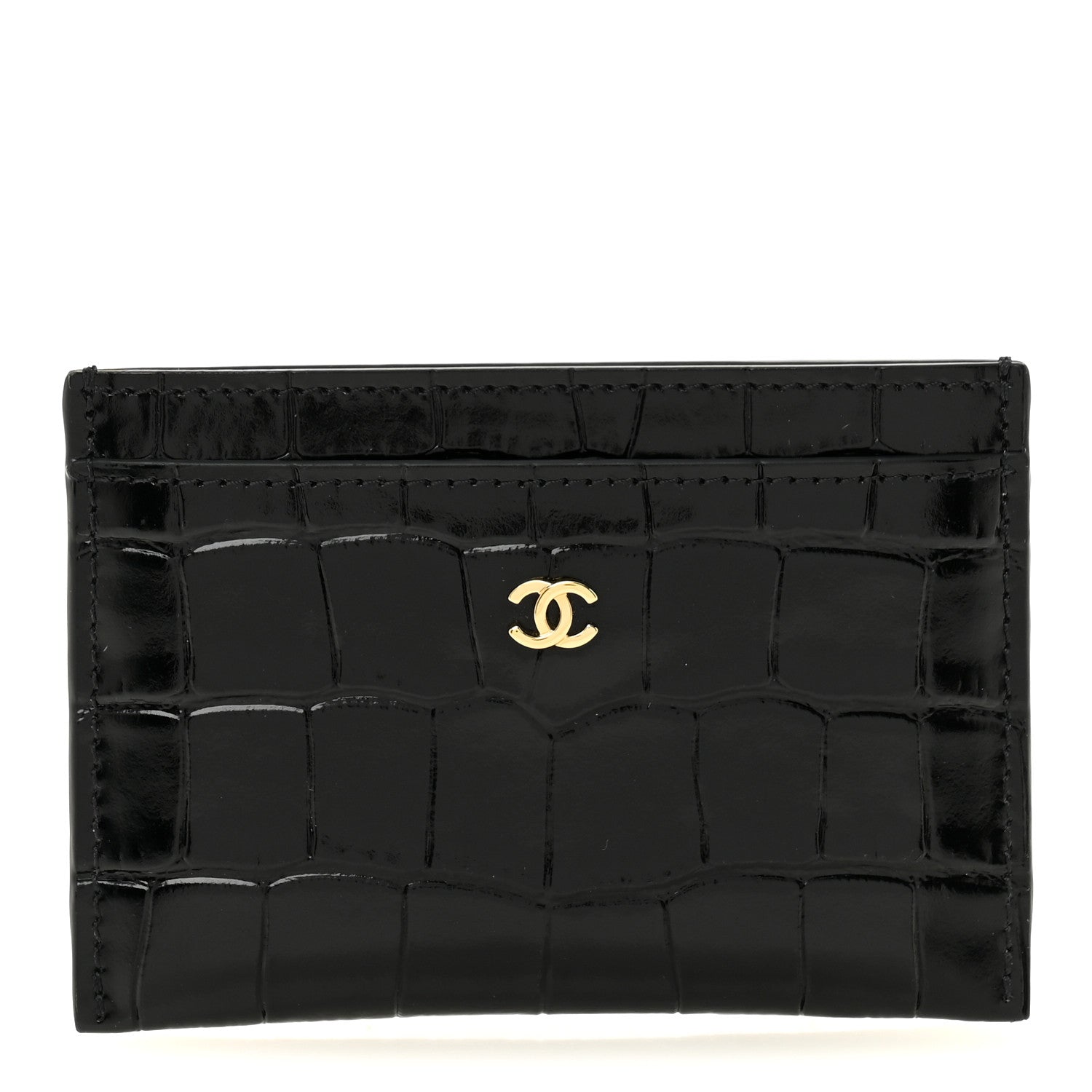 Calfskin Crocodile Embossed Crococo Card Holder Black