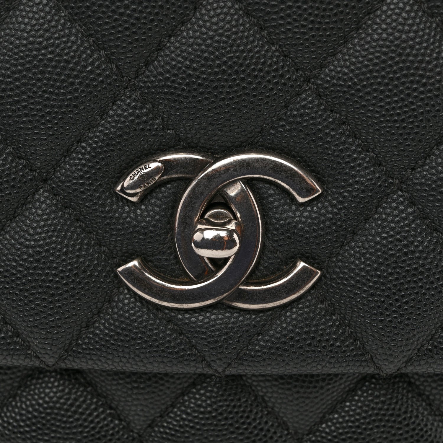 Caviar Lizard Embossed Quilted Small Coco Handle Flap Black