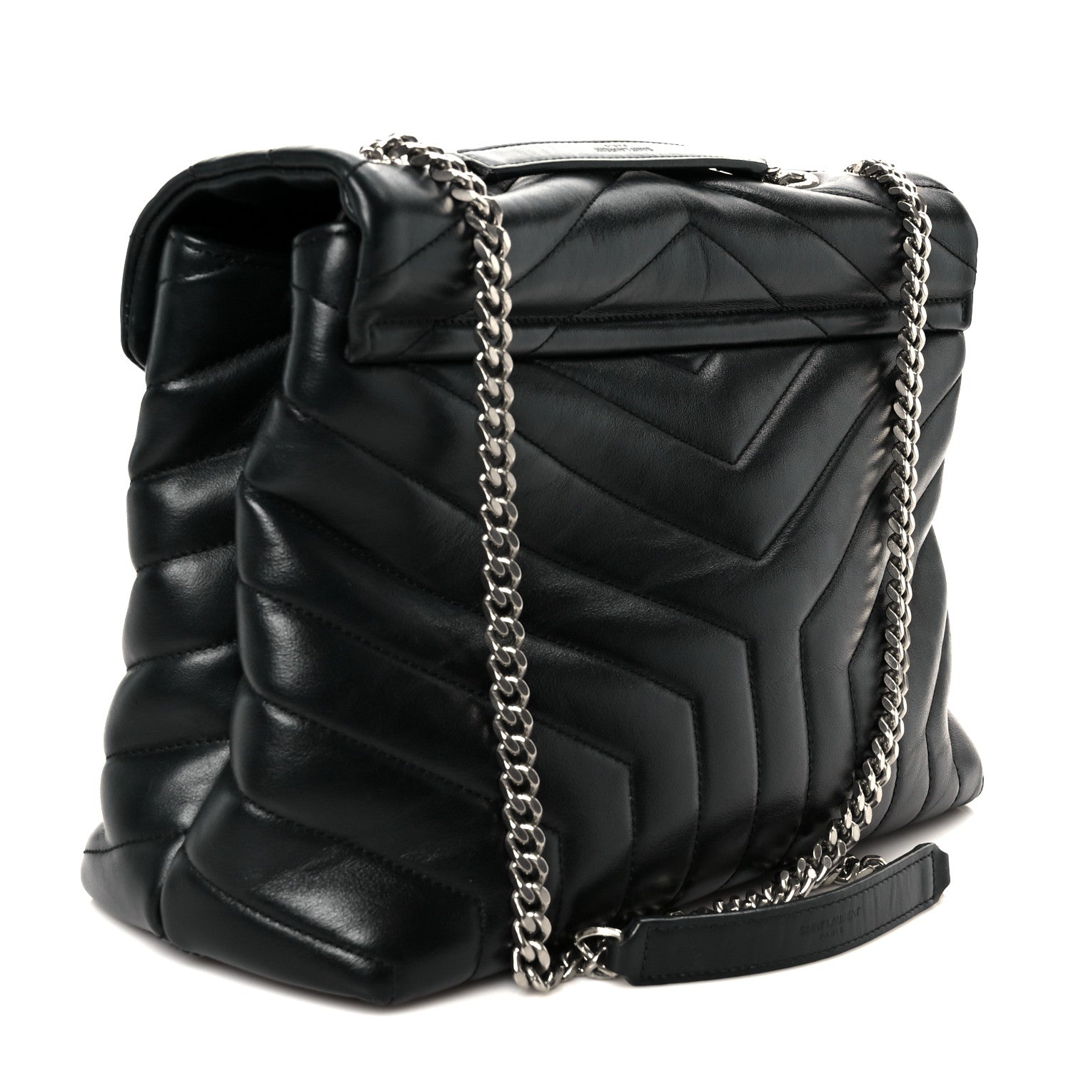 Calfskin Y Quilted Monogram Medium Loulou Chain Satchel Black