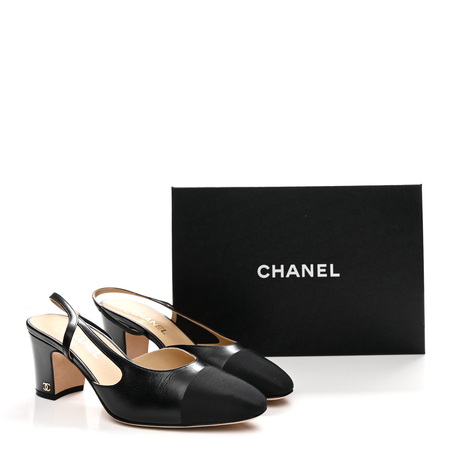 Goatskin Grosgrain Cap Toe CC Slingback Pumps 40.5 Black