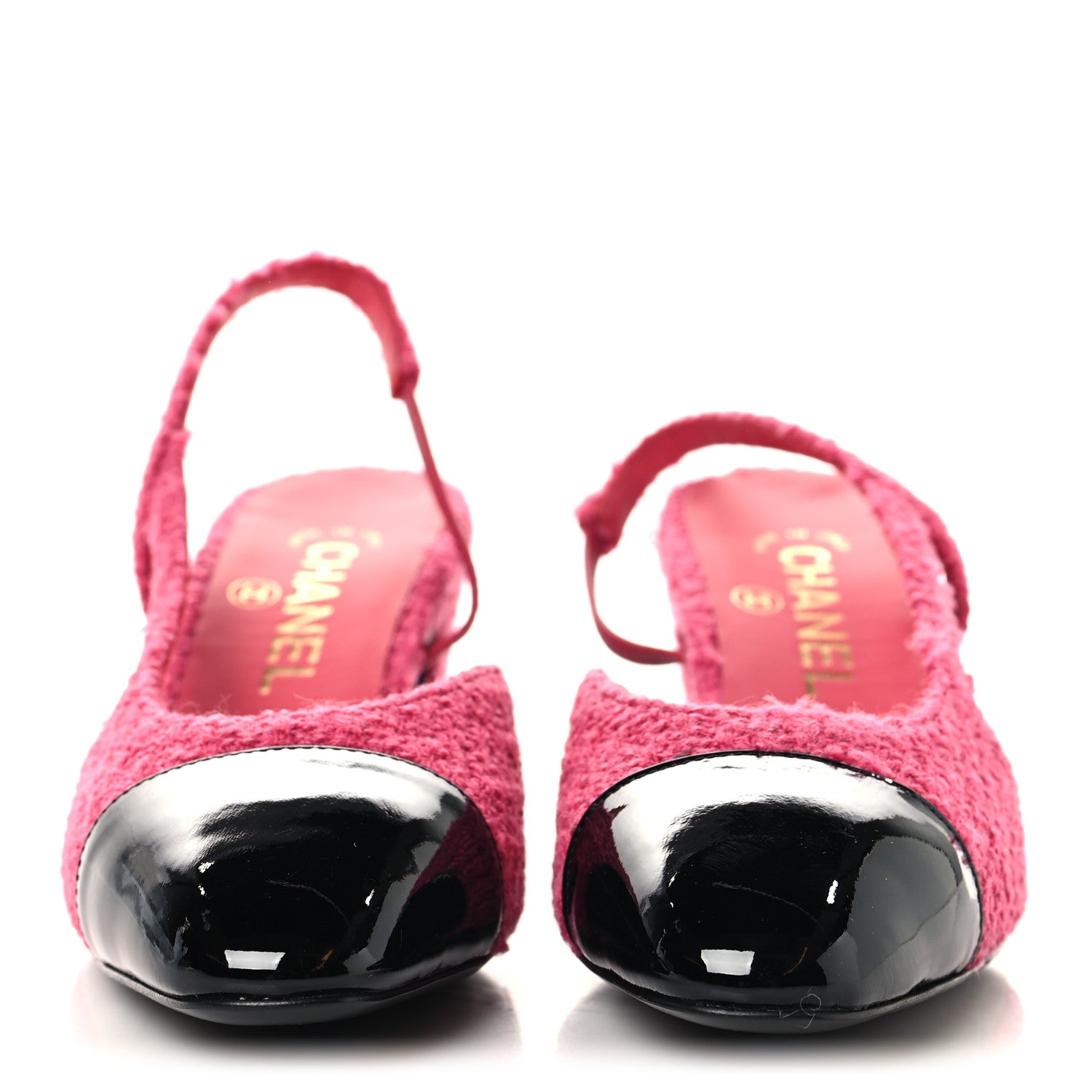 Tweed Patent Cap Toe CC Slingback Pumps 36.5 Pink Black