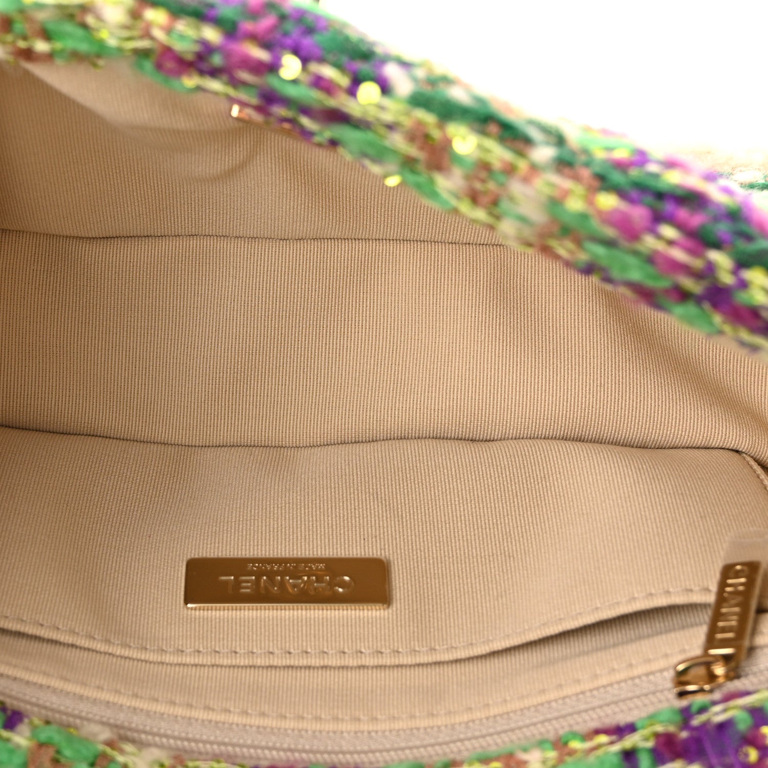 Tweed Shearling Large Flap Bag Green Purple Ecru Brown