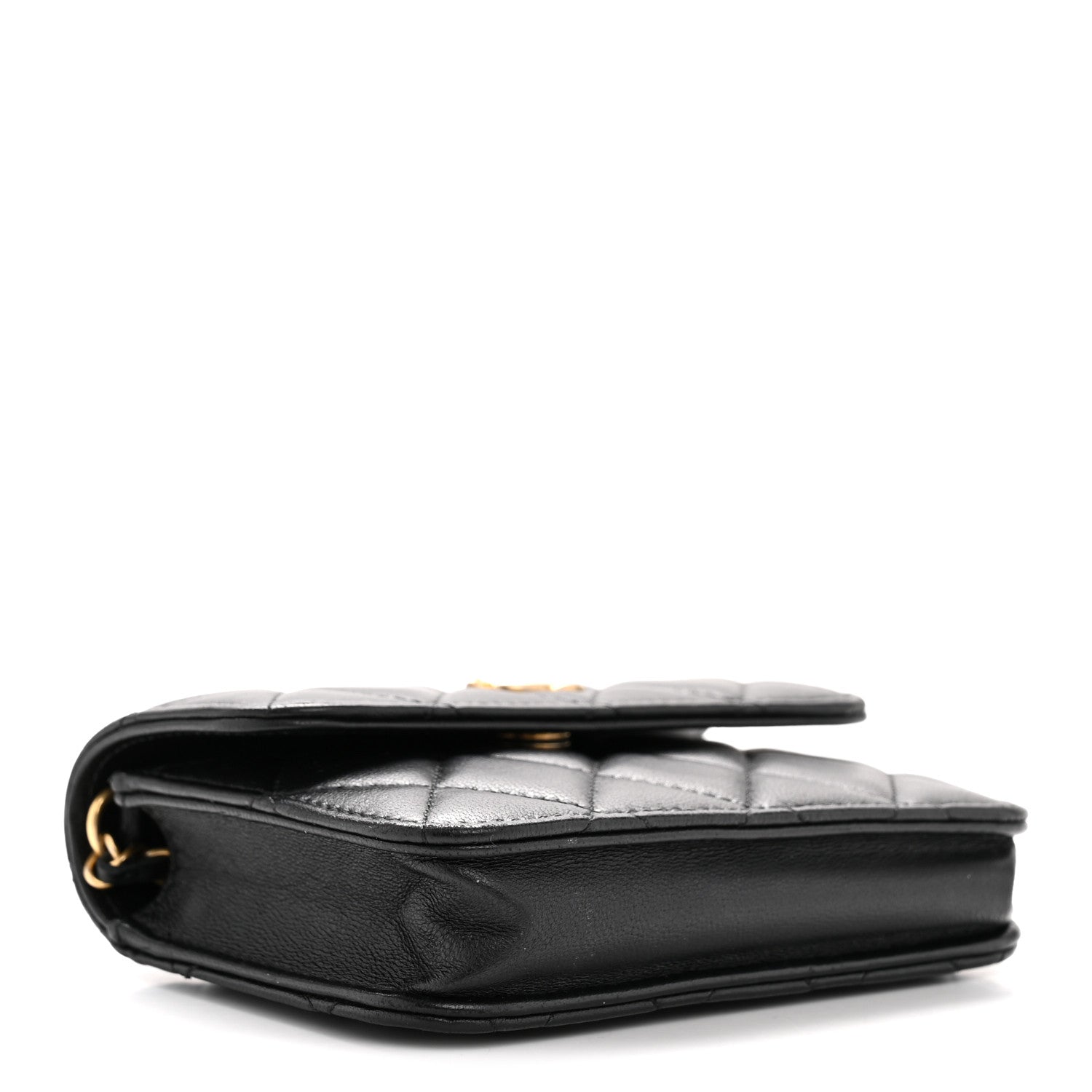 Lambskin Quilted Pearl Crush Flap With Chain Black