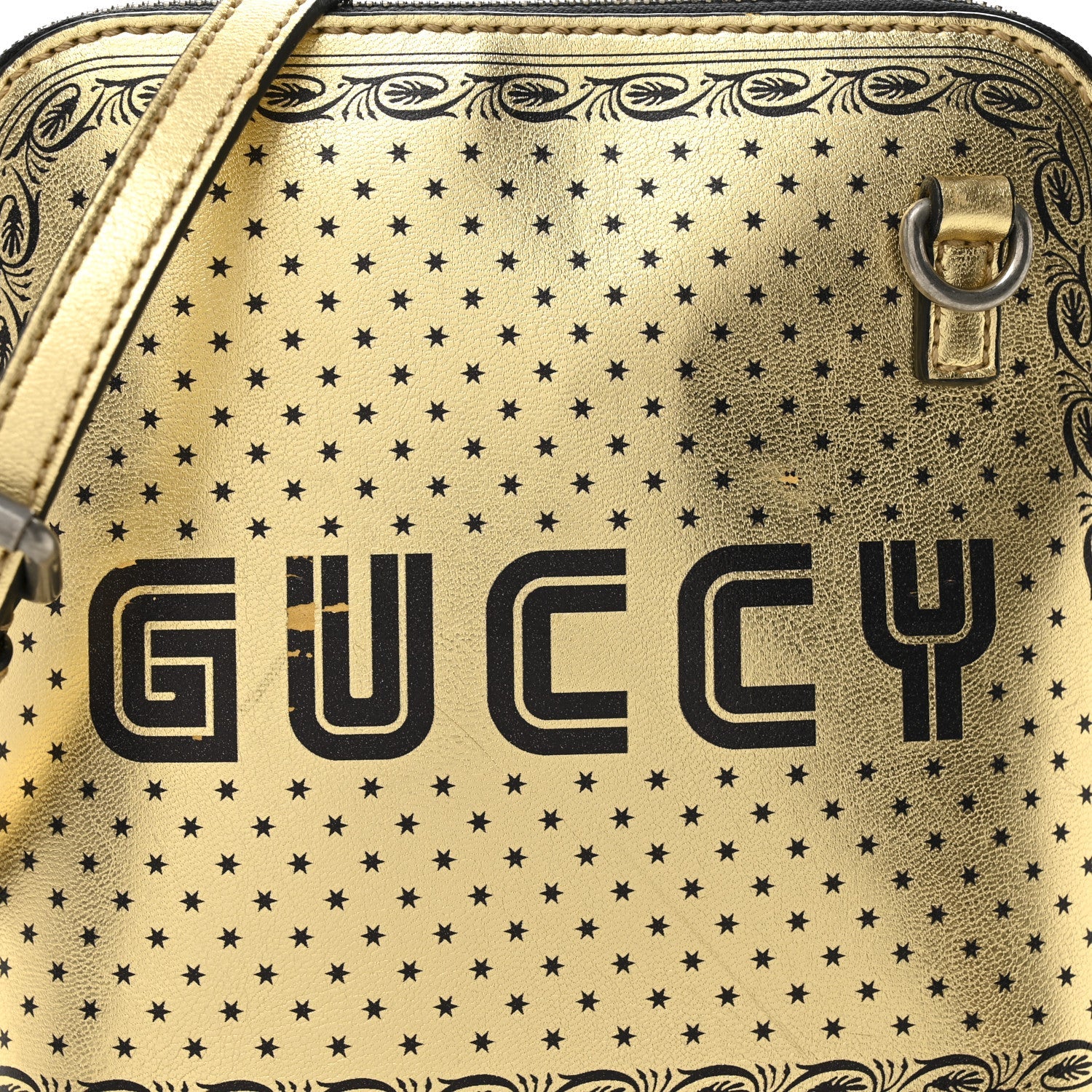 X SEGA Calfskin GUCCY Stars Mini Dome Shoulder Bag Gold