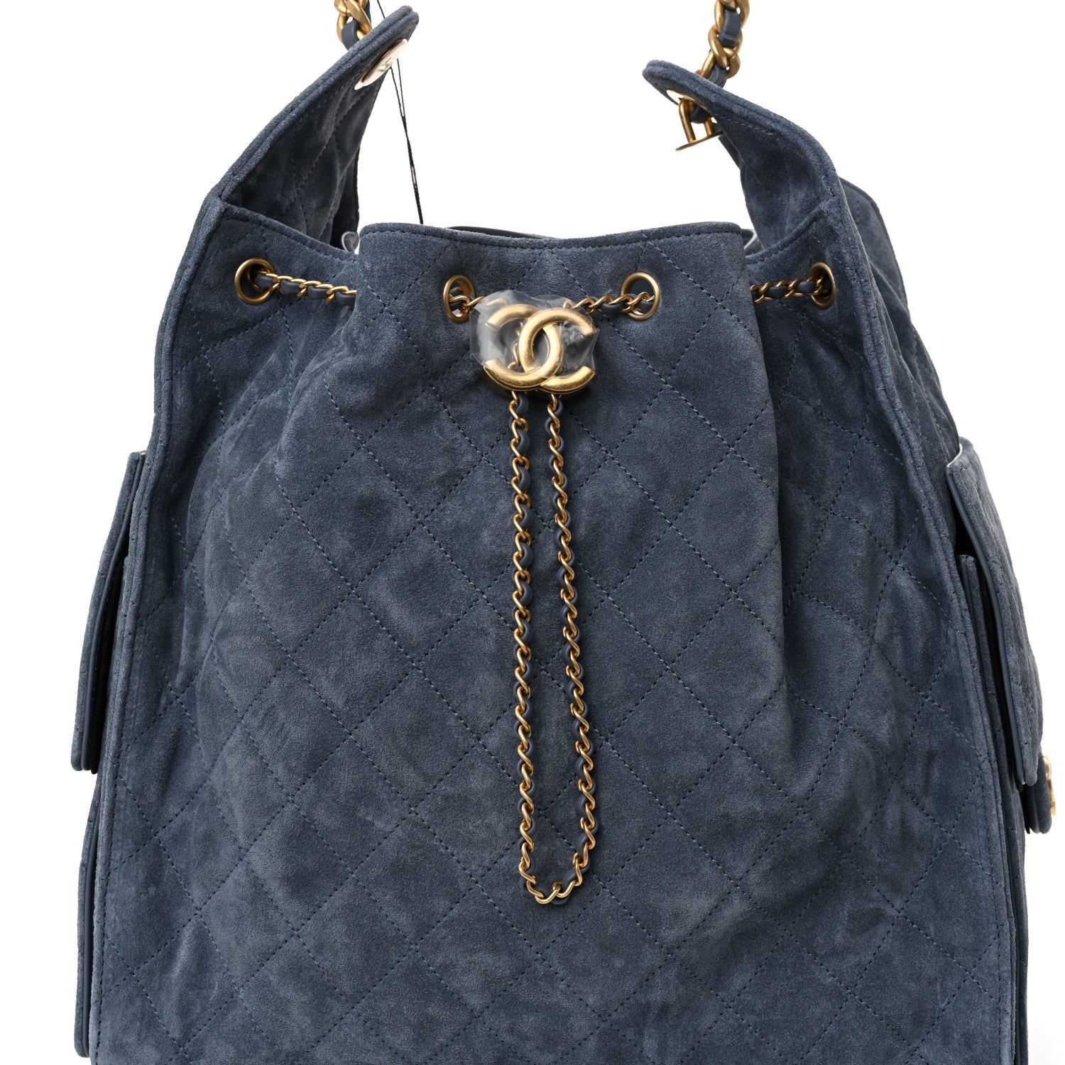Suede Quilted Medium Chanel 25 Handbag Blue